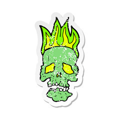 retro distressed sticker of a cartoon skull