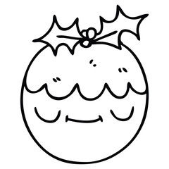 quirky line drawing cartoon christmas pudding