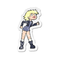 retro distressed sticker of a cartoon girl in leather jacket