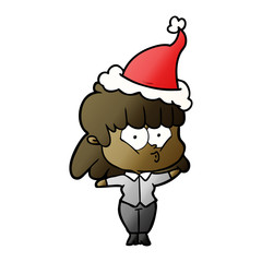 gradient cartoon of a whistling girl wearing santa hat