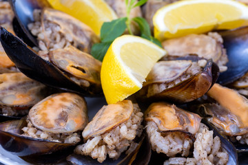 Turkish style stuffed Mussels, Midye Dolma mediterranean cuisine