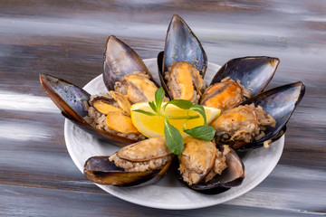 Fototapeta premium Turkish style stuffed Mussels, Midye Dolma mediterranean cuisine