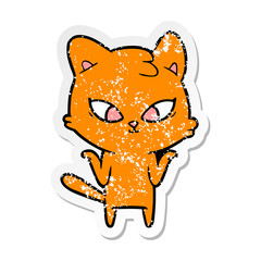 distressed sticker of a cute cartoon cat