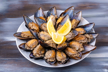 Turkish style stuffed Mussels, Midye Dolma mediterranean cuisine