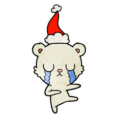 crying polar bear textured cartoon of a wearing santa hat