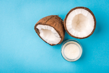Coconut oil on blue background.