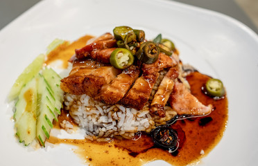 Crispy pork rice : The famous thailand street food found in every food court