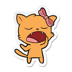 sticker of a cartoon yawning cat