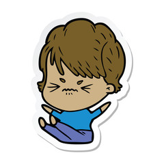 sticker of a cartoon frustrated woman