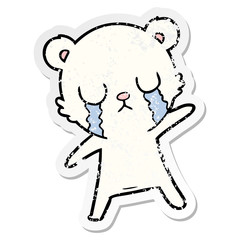 distressed sticker of a crying polar bear cartoon