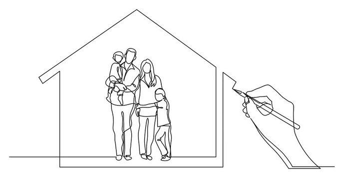 Self drawing line animation of business concept sketch of happy family home