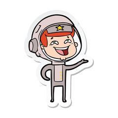 sticker of a cartoon laughing astronaut