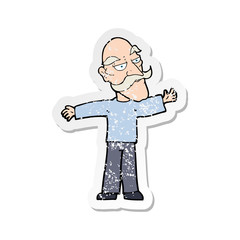 retro distressed sticker of a cartoon old man spreading arms wide