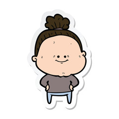 sticker of a cartoon happy old woman