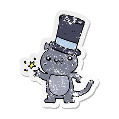 distressed sticker of a cartoon cat wearing top hat