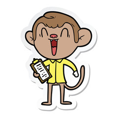 sticker of a cartoon laughing monkey
