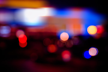 Defocused city lights blurred background with evening city lights.