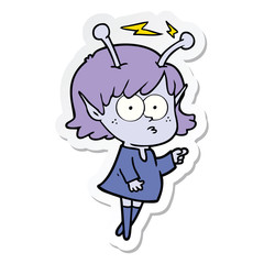 sticker of a cartoon alien girl