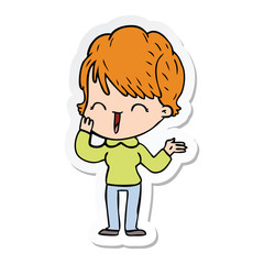 sticker of a cartoon laughing woman