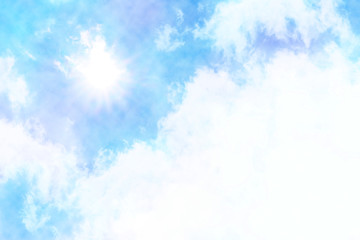 水彩絵の具で描いた夏の青空と雲と太陽 Abstract Wall Mural Abstra Rrice