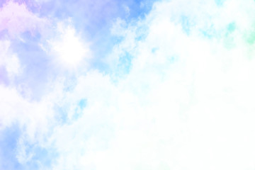 水彩絵の具で描いた夏の青空と雲と太陽 Wall Mural Wallpaper Murals Rrice