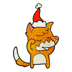 friendly textured cartoon of a fox waking up wearing santa hat