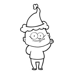 line drawing of a bald man staring wearing santa hat