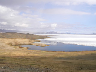 Mongolian natural landscapes surrounded by mountains and rocks