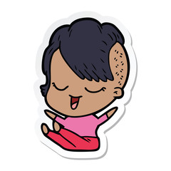 sticker of a happy cartoon girl