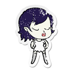 distressed sticker of a cute cartoon vampire girl
