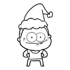 line drawing of a happy old woman wearing santa hat