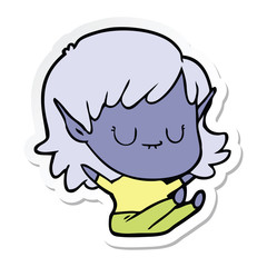 sticker of a happy cartoon elf girl sitting