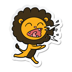 sticker of a cartoon running lion