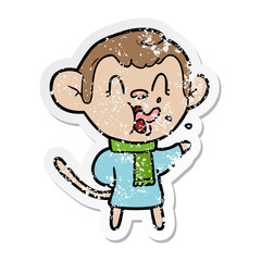 distressed sticker of a crazy cartoon monkey