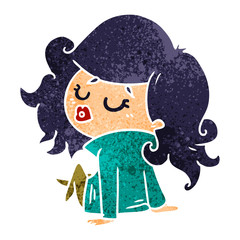 retro cartoon of cute kawaii girl
