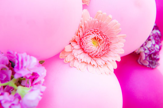 ピンク色の花と風船 - Powered by Adobe