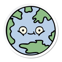 sticker of a cute cartoon planet earth