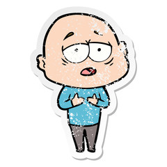 distressed sticker of a cartoon tired bald man
