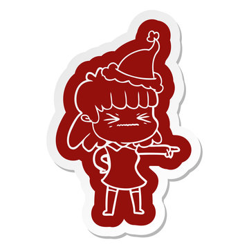 cartoon  sticker of a woman wearing santa hat