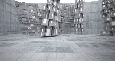 Abstract white and concrete parametric interior  with window. 3D illustration and rendering.