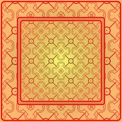 Obraz premium Decorative Ornament With Geometric Decoration. Symmetric Pattern . For Print Bandanna, Shawl, Tablecloth, Fabric Fashion, Scarf, Design. Sunrise color