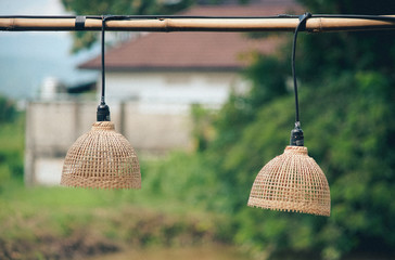 Decorative lamp made from bamboo fishing trap