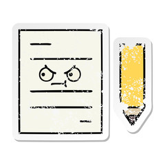distressed sticker of a cute cartoon test paper