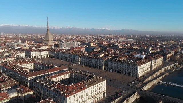 Cinematic footage of the city of Turin (Italy) with the drone in 4k