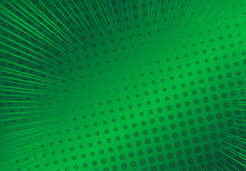 Pop art green background, Speed line retro comic rays illustration - Vector
