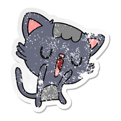 distressed sticker cartoon of cute kawaii cat
