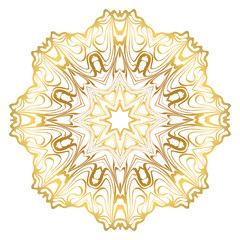 Luxury Art Deco Floral Pattern. Mandala Design. Vector Illustration. Oriental Pattern. Indian, Moroccan, Mystic, Ottoman Motifs. Anti-Stress Therapy Pattern. Gold color