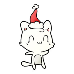 gradient cartoon of a happy cat wearing santa hat