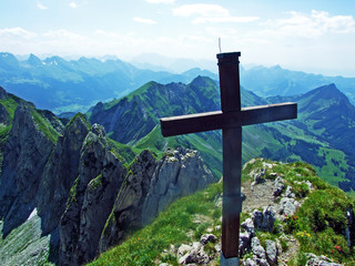 Alpine peak Silberplatten in mountain range Alpstein - Canton of St. Gallen, Switzerland