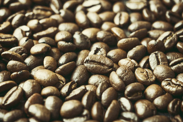 Coffee beans on wooden table